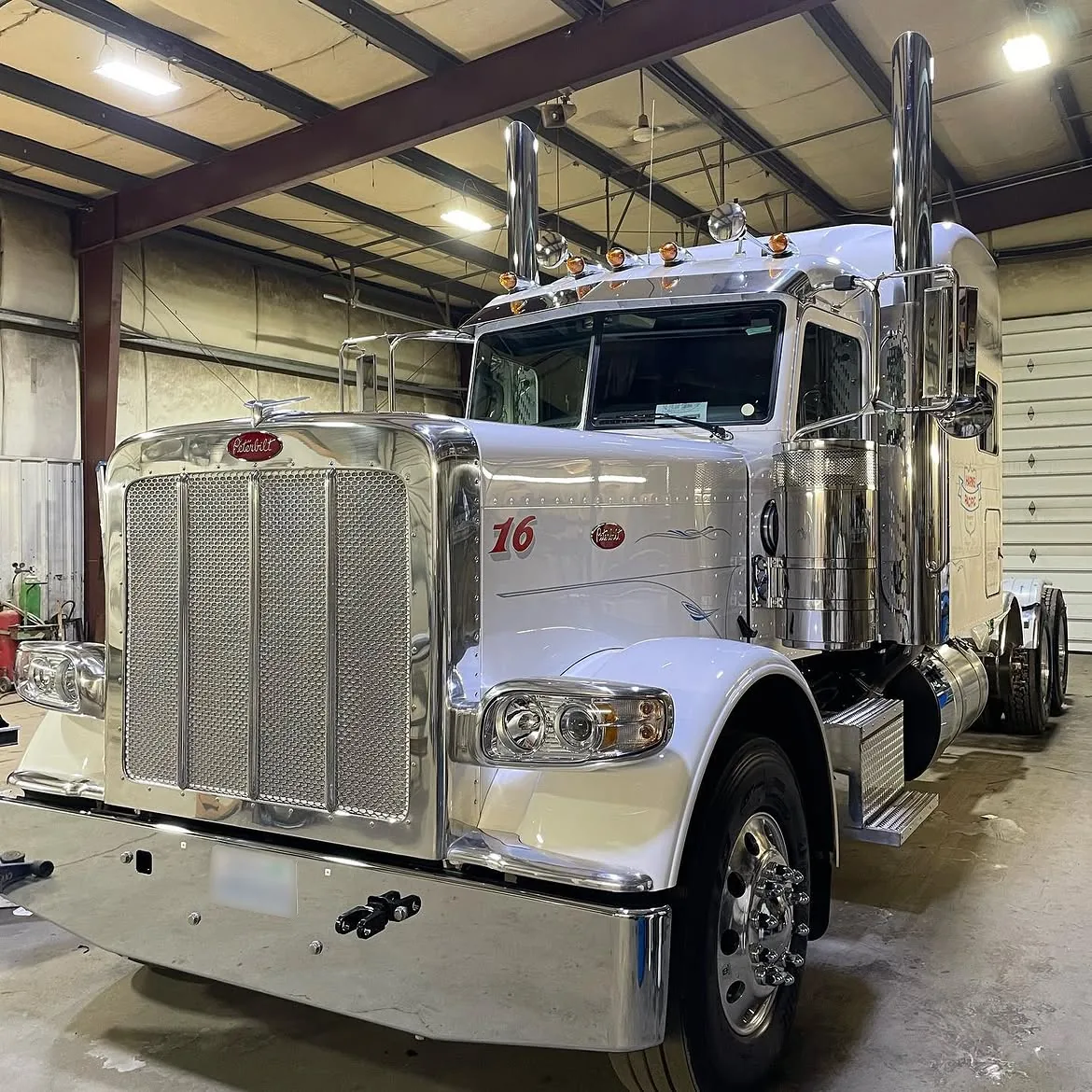 Front view of the finished Peterbilt semi-truck after two layers of ceramic coating
